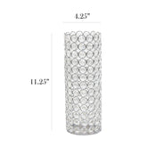 HG1009-CHR Elipse Cylindrical Crystal Decorative Flower Vase, Candle Holder, Wedding Centerpiece, 11.25 Inch, Chrome